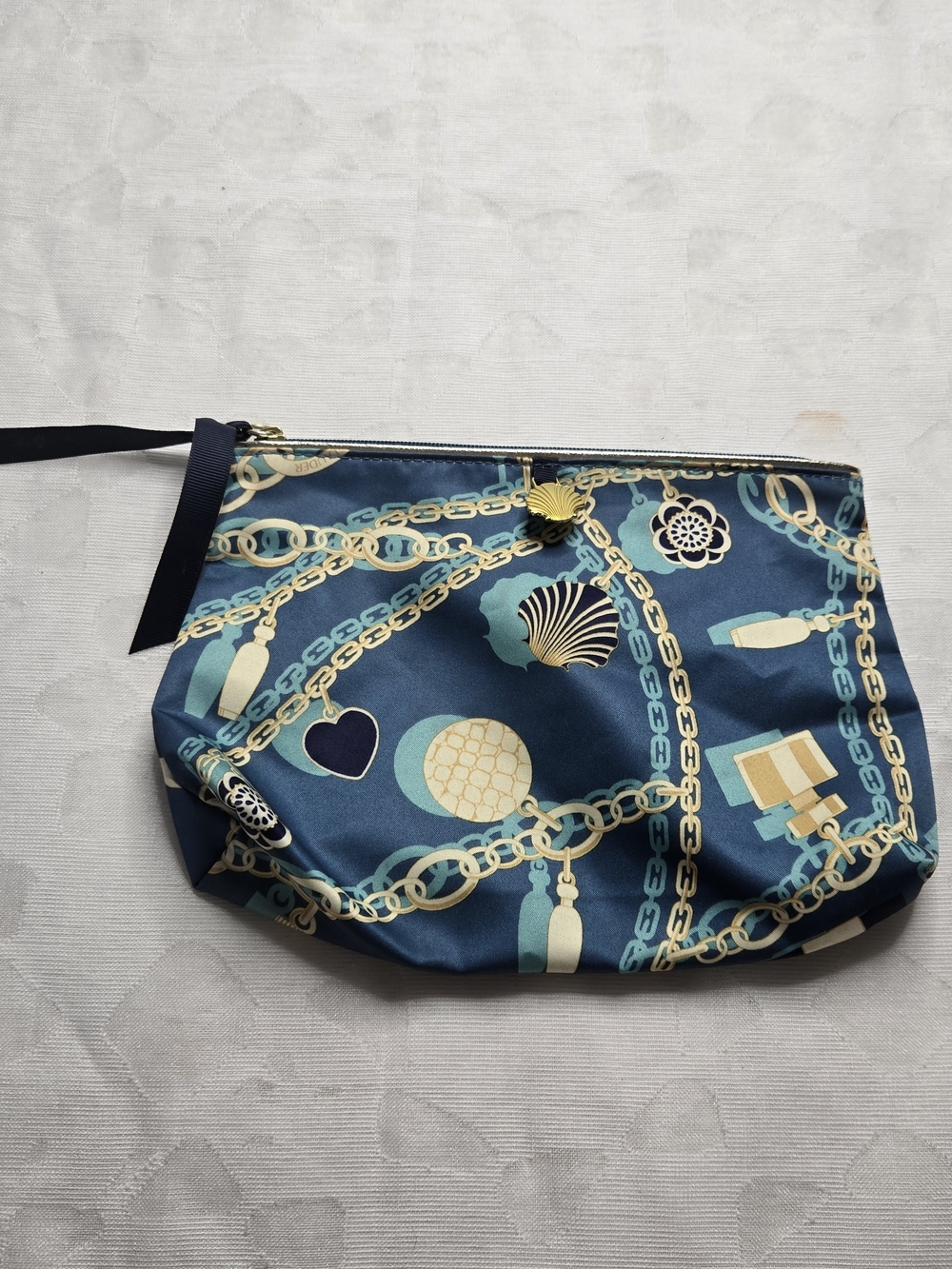 Estee Lauder Blue Nautical Chain Seashell Print Makeup Cosmetic Bag